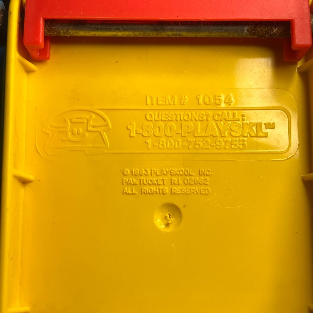 Vintage 1993 Playskool #1054 Yellow Red & Blue Sand Bucket Scooter on Wheels - Picture 9 of 9